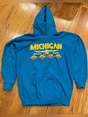 VTG 90’s Michigan Discus Athletics Hoodie Aztec Eagle Blue